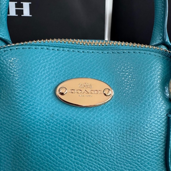 Coach Mini Cora Domed Blue Turquoise Leather Satchel Crossbody Bag F34090 - Picture 6 of 13